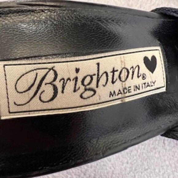 Brighton Black Croc Leather Mule Slip On Slide Sandal Mid Heel SquareToe 8 1/2 - Picture 10 of 12